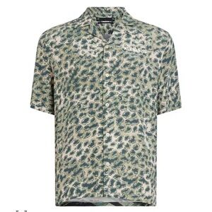 AllSaints Underground Camo Relaxed Fit Hawaiian Camp Short Sleeve Shirt Size M